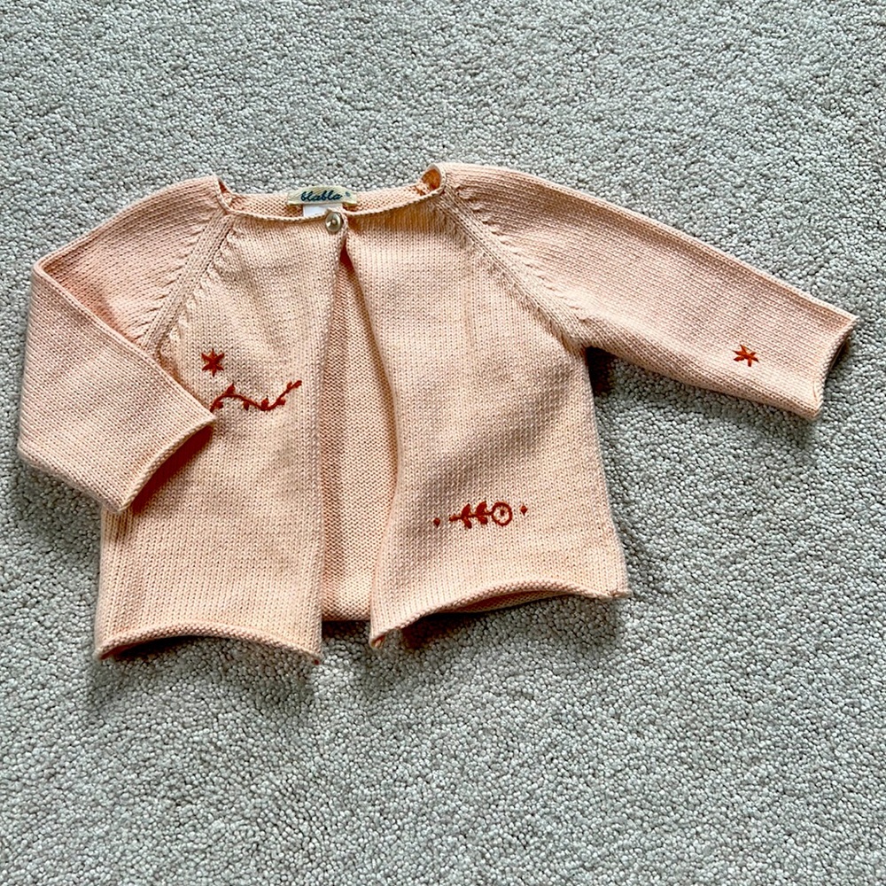 COPY - Blabla peach ikebana baby cardigan with burnt orange embroidery